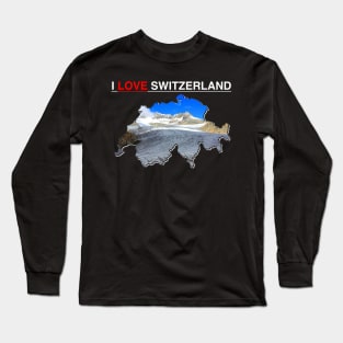 I Love Switzerland Map Rhone Glacier Long Sleeve T-Shirt